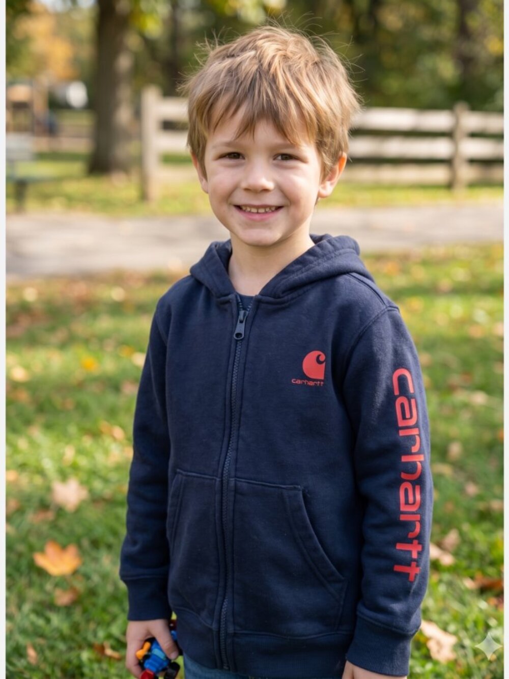 Carhartt Boys‎ Hoodie Sweatshirt Size 6 Kids Full Zip Navy Red Spell Out Arm